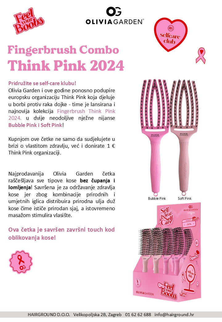 Olivia Garden Think Pink 2024 Feel Your Boobs Fingerbrush četka za kosu