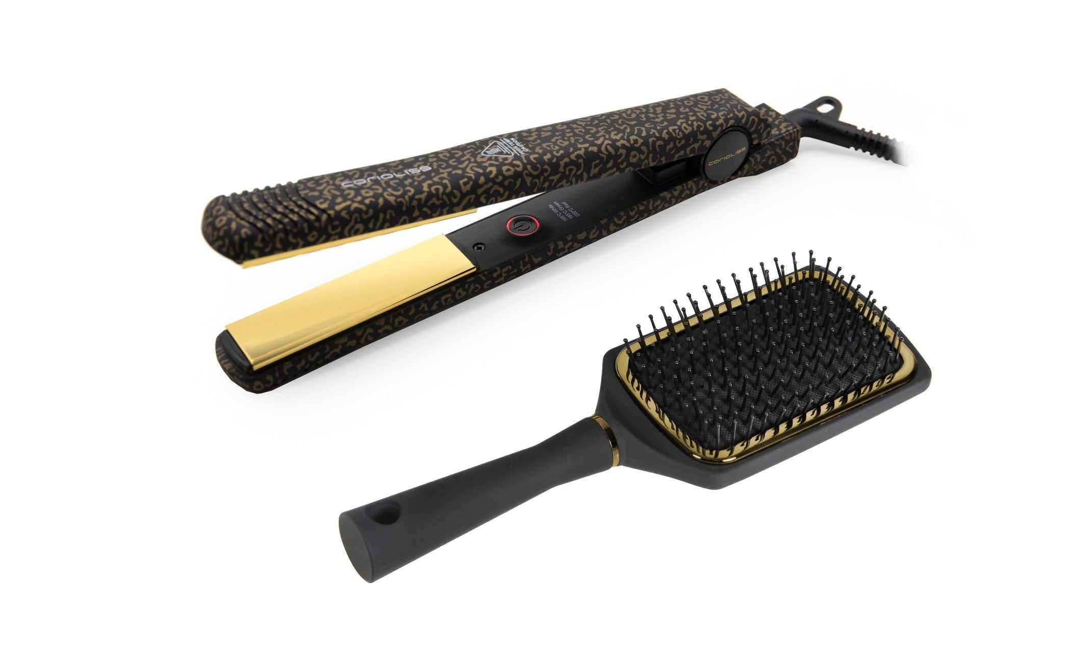 Corioliss C-Style Gold Leopard Soft Touch pegla + Paddle Brush