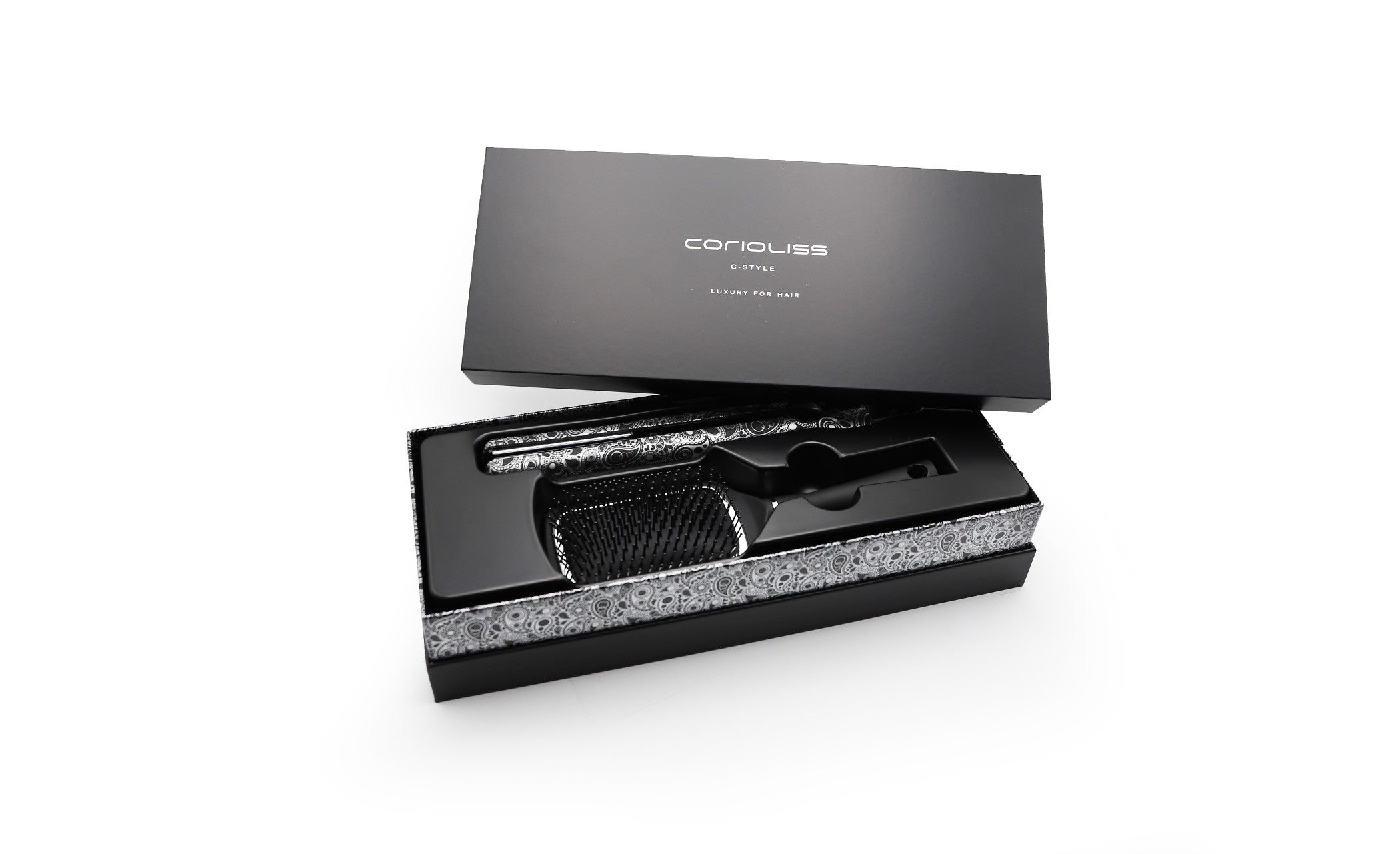 Corioliss C-Style Silver Paisley Soft Touch pegla + Paddle Brush